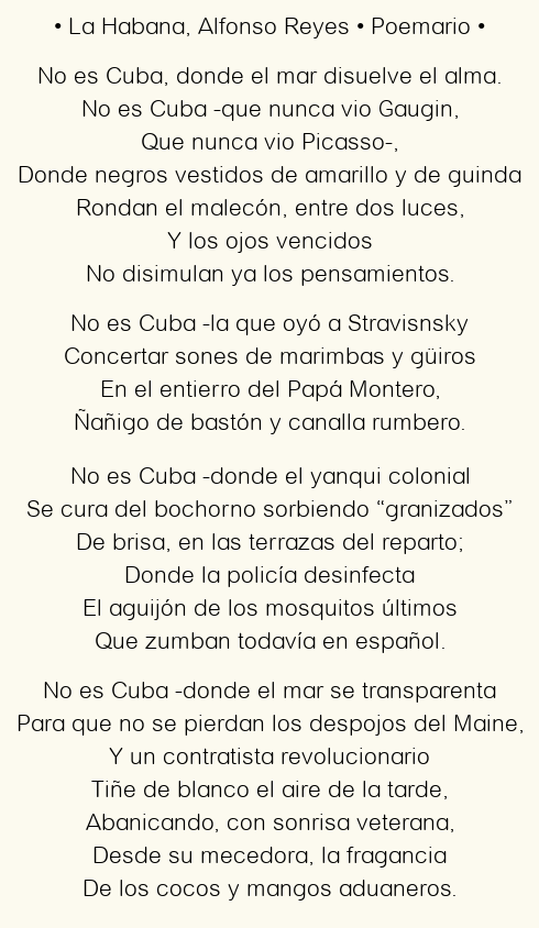 Imagen con el poema La Habana, por Alfonso Reyes