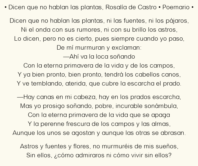 Imagen con el poema Dicen que No Hablan las Plantas, por Rosalía de Castro