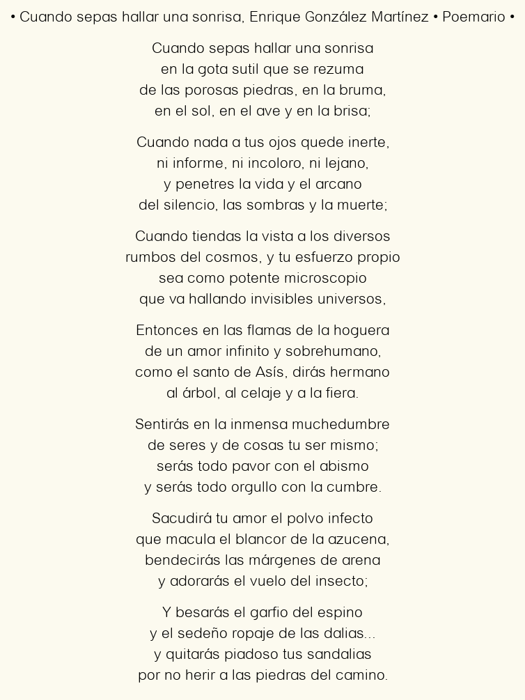 Imagen con el poema Cuando sepas hallar una sonrisa, por Enrique González Martínez