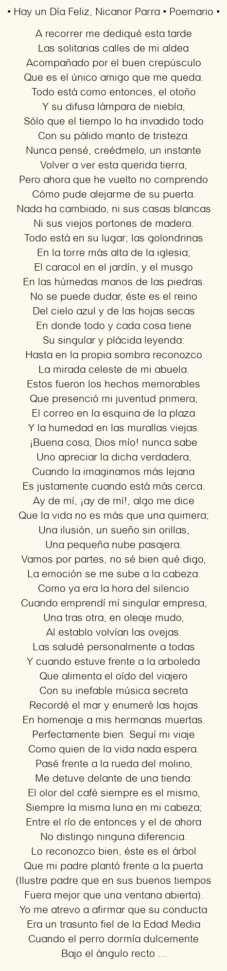 Imagen con el poema Hay un Día Feliz, por Nicanor Parra