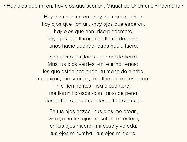 Imagen con el poema Hay ojos que miran, hay ojos que sueñan, por Miguel de Unamuno