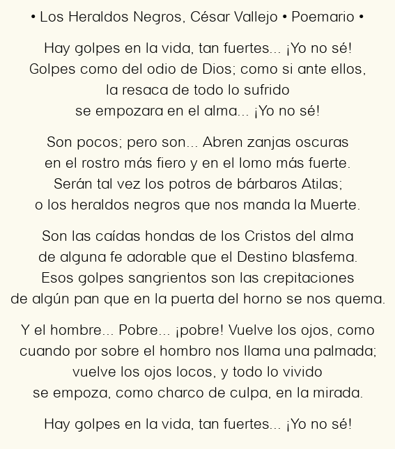 Imagen con el poema Los Heraldos Negros, por César Vallejo