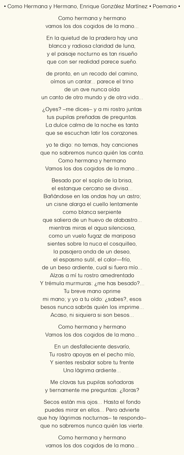 Imagen con el poema Como Hermana y Hermano, por Enrique González Martínez
