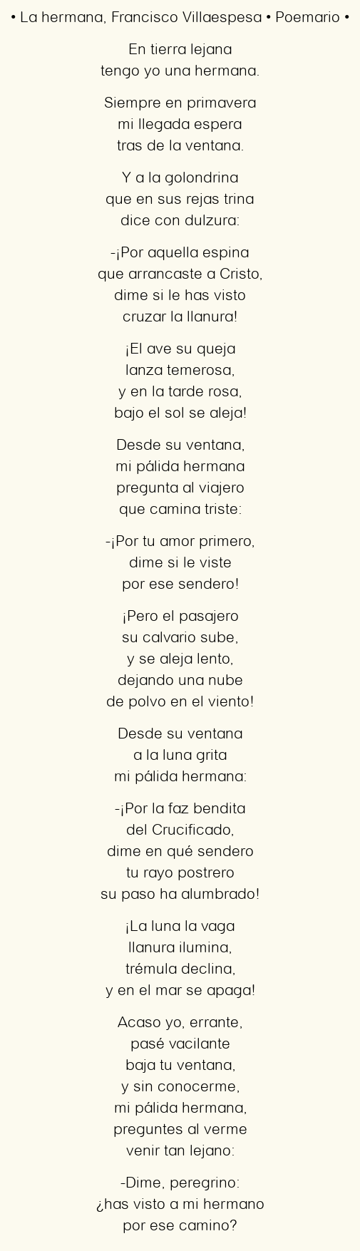 Imagen con el poema La hermana, por Francisco Villaespesa