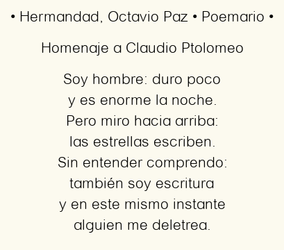 Imagen con el poema Hermandad, por Octavio Paz