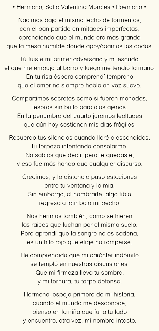 Imagen con el poema Hermano, por Sofía Valentina Morales