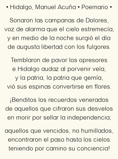 Imagen con el poema Hidalgo, por Manuel Acuña