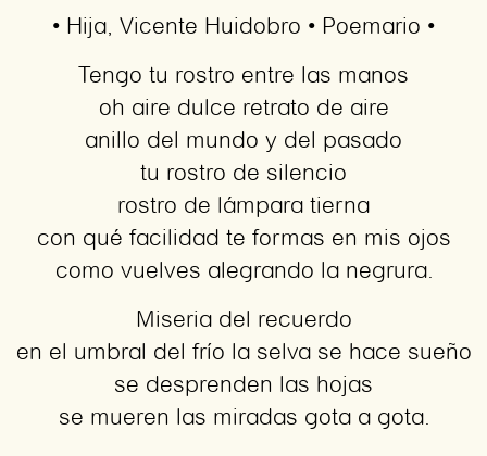 Imagen con el poema Hija, por Vicente Huidobro