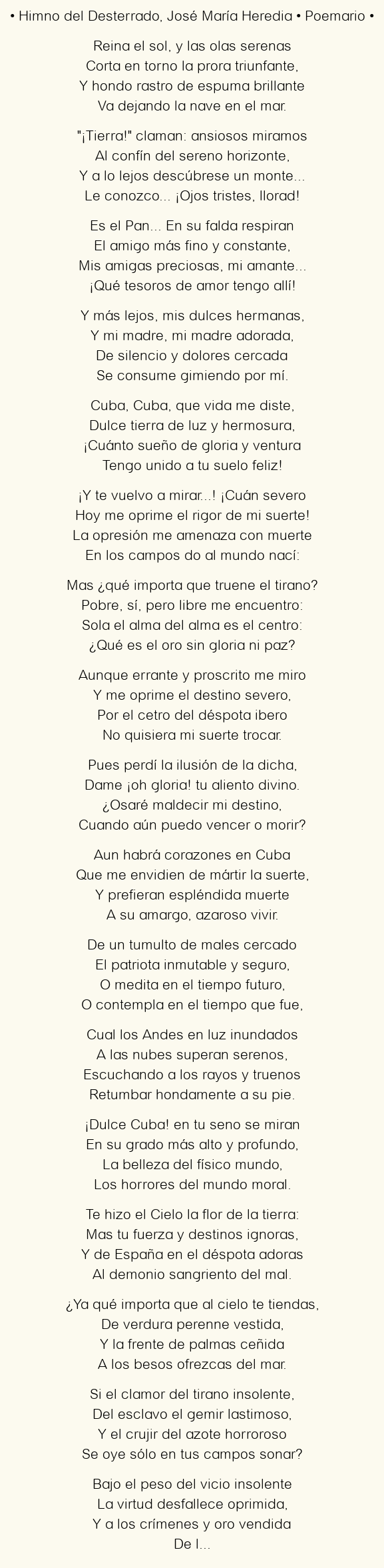 Himno del Desterrado, por José María Heredia