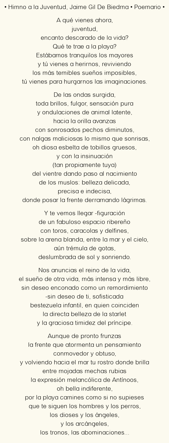 Imagen con el poema Himno a la Juventud, por Jaime Gil De Biedma