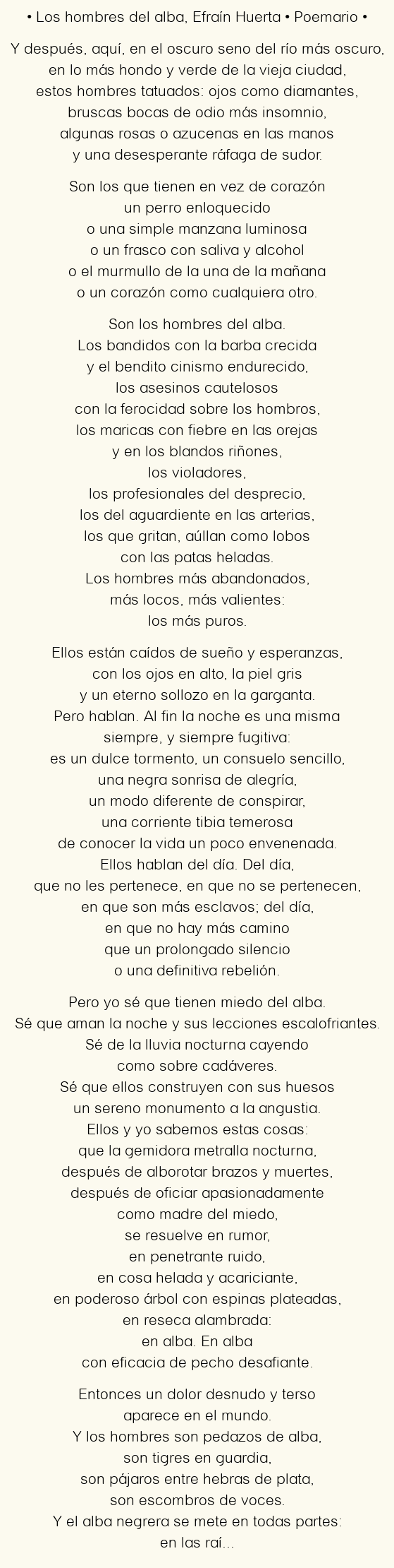Imagen con el poema Los hombres del alba, por Efraín Huerta