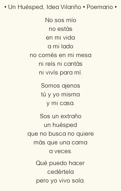 Imagen con el poema Un Huésped, por Idea Vilariño
