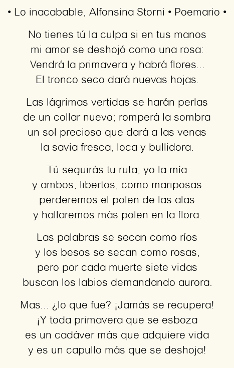 Imagen con el poema Lo inacabable, por Alfonsina Storni