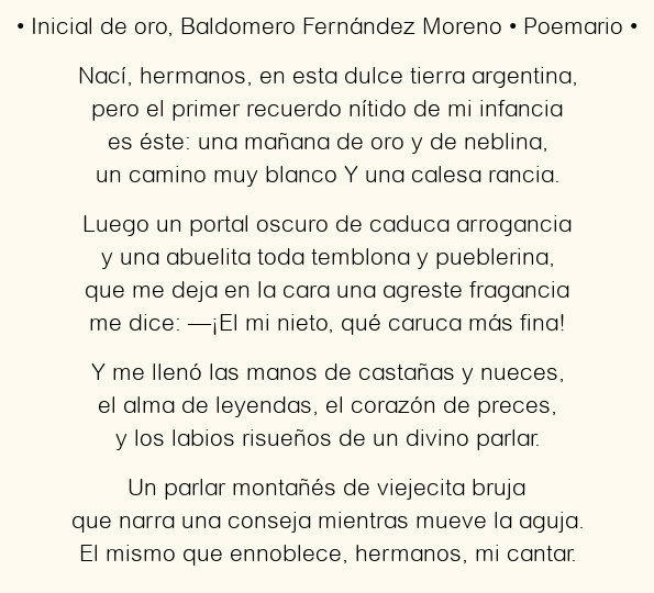 Imagen con el poema Inicial de oro, por Baldomero Fernández Moreno