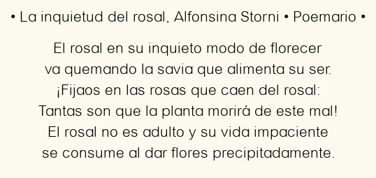 Imagen con el poema La inquietud del rosal, por Alfonsina Storni
