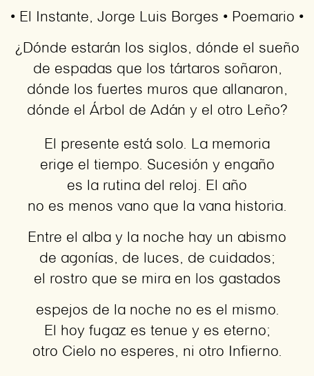 Imagen con el poema El Instante, por Jorge Luis Borges