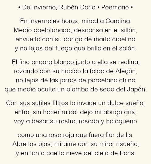 Imagen con el poema De Invierno, por Rubén Darío