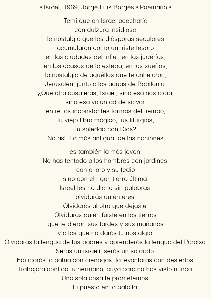Imagen con el poema Israel, 1969, por Jorge Luis Borges