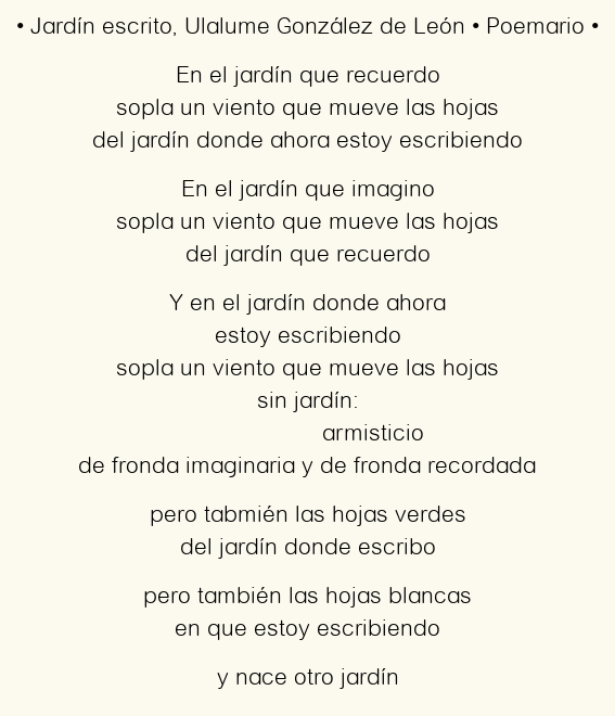 Imagen con el poema Jardín escrito, por Ulalume González de León