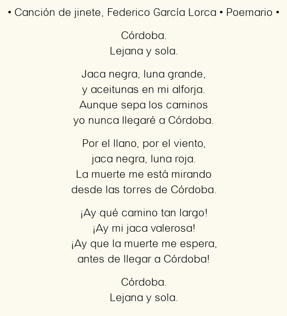 Imagen con el poema Canción de jinete, por Federico García Lorca