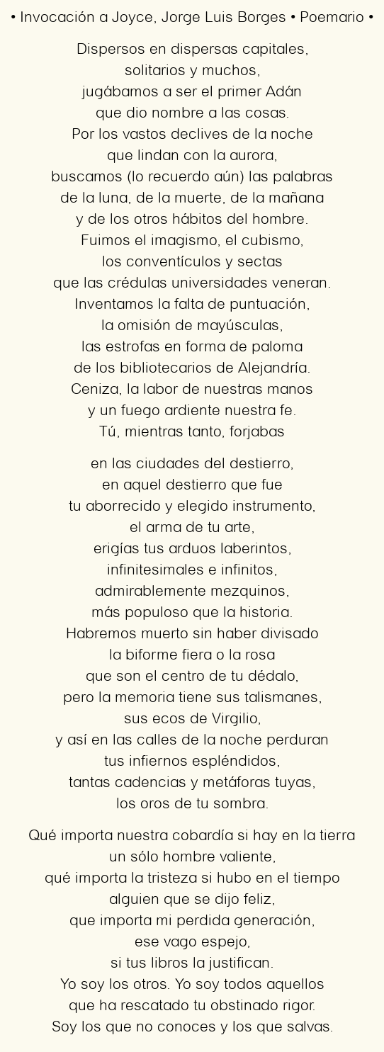 Imagen con el poema Invocación a Joyce, por Jorge Luis Borges
