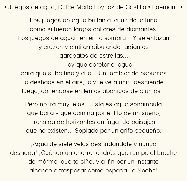 Imagen con el poema Juegos de agua, por Dulce María Loynaz de Castillo