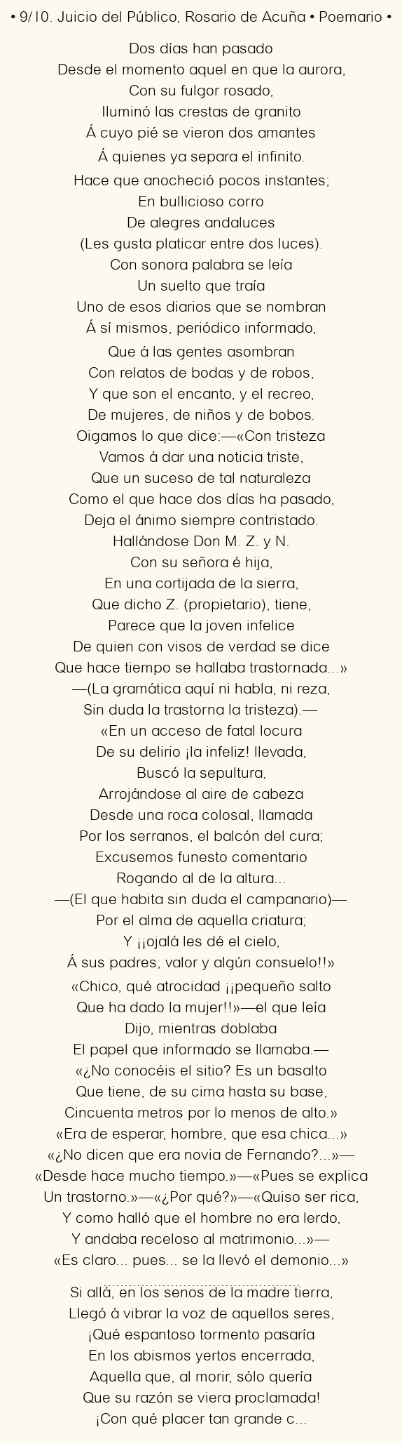 Imagen con el poema 9/10. Juicio del Público, por Rosario de Acuña