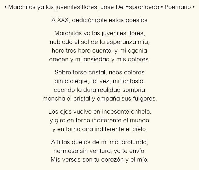 Imagen con el poema Marchitas ya las juveniles flores, por José De Espronceda