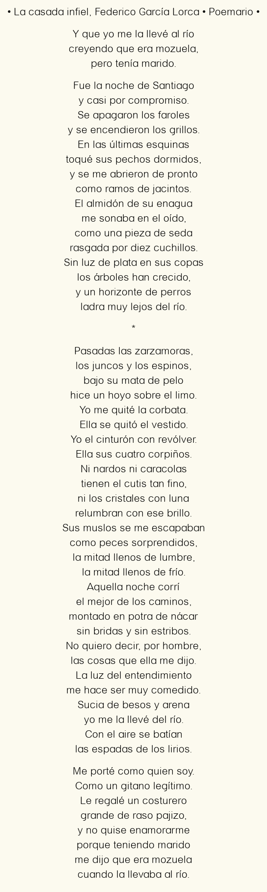 Imagen con el poema La casada infiel, por Federico García Lorca