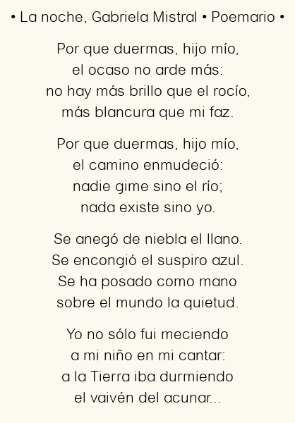 Imagen con el poema La noche, por Gabriela Mistral