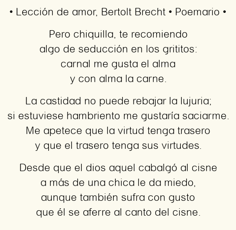 Imagen con el poema Lección de amor, por Bertolt Brecht