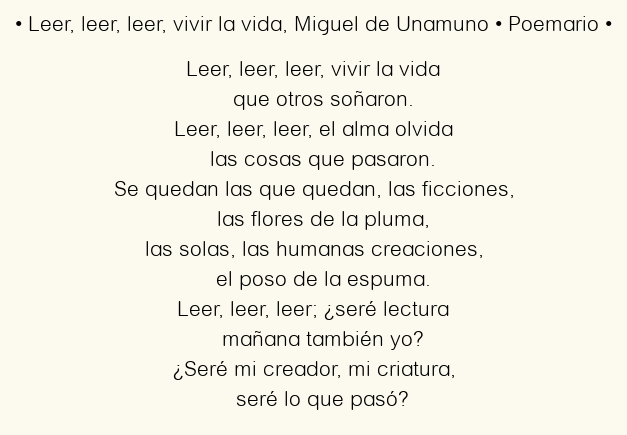 Imagen con el poema Leer, leer, leer, vivir la vida, por Miguel de Unamuno
