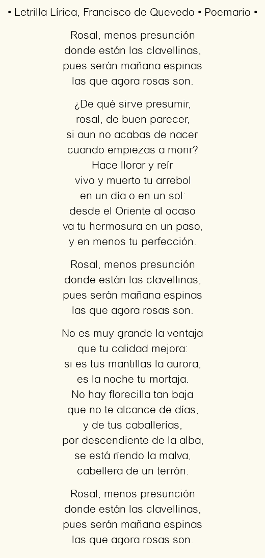 Imagen con el poema Letrilla Lírica, por Francisco de Quevedo