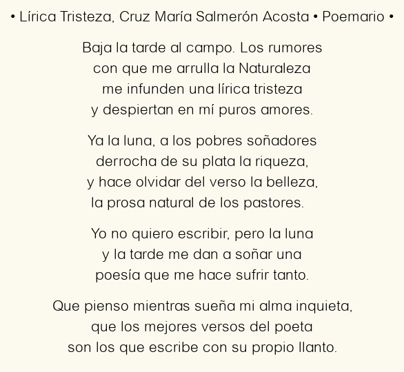 Imagen con el poema Lírica Tristeza, por Cruz María Salmerón Acosta