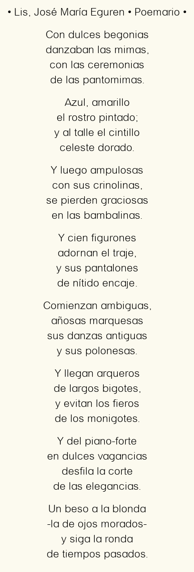 Imagen con el poema Lis, por José María Eguren