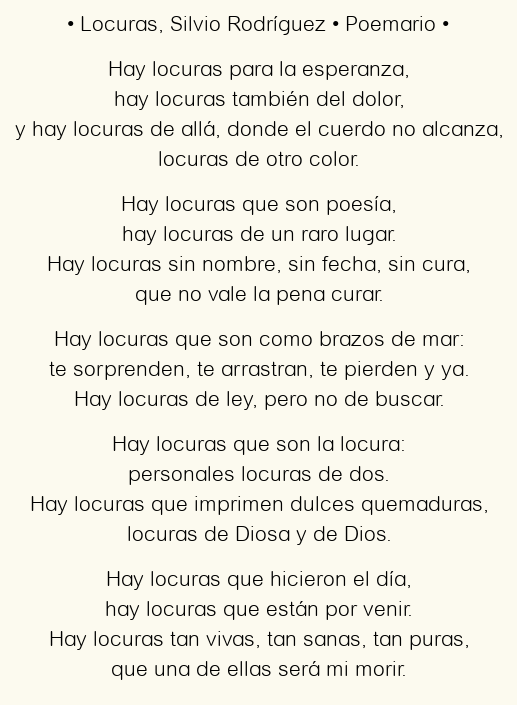 Imagen con el poema Locuras, por Silvio Rodríguez
