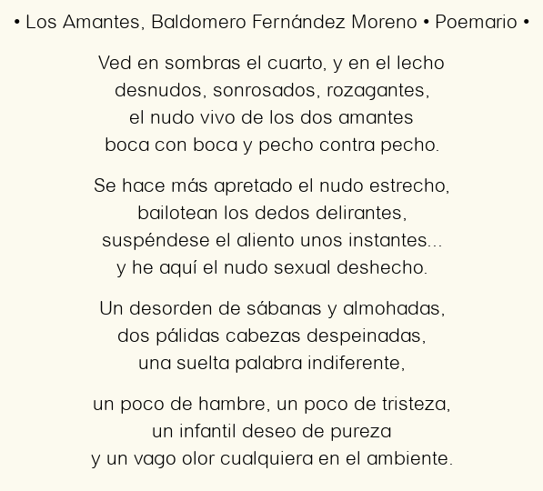 Imagen con el poema Los Amantes, por Baldomero Fernández Moreno