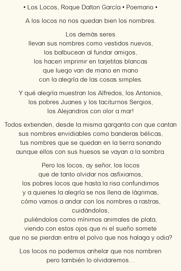 Imagen con el poema Los Locos, por Roque Dalton García