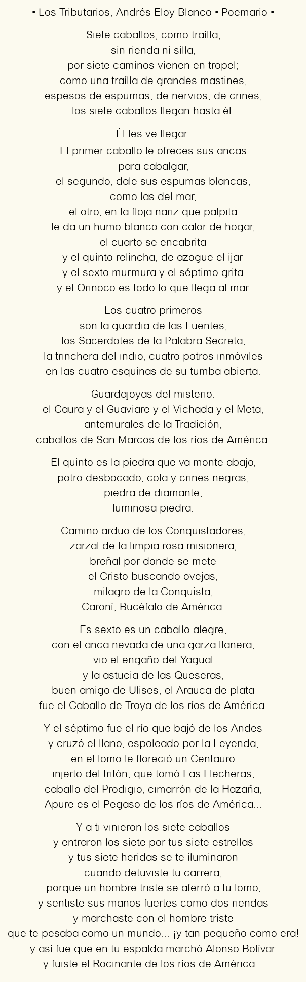 Imagen con el poema Los Tributarios, por Andrés Eloy Blanco