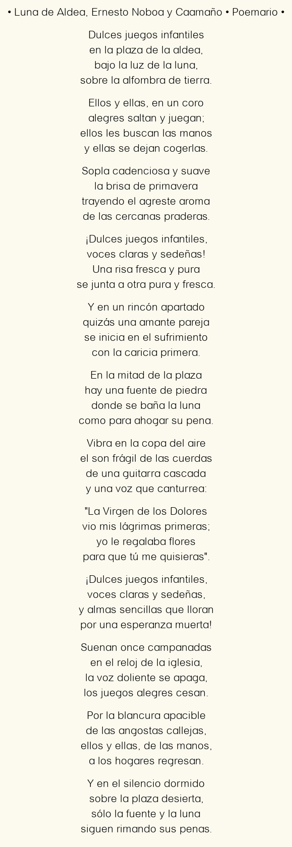 Imagen con el poema Luna de Aldea, por Ernesto Noboa y Caamaño