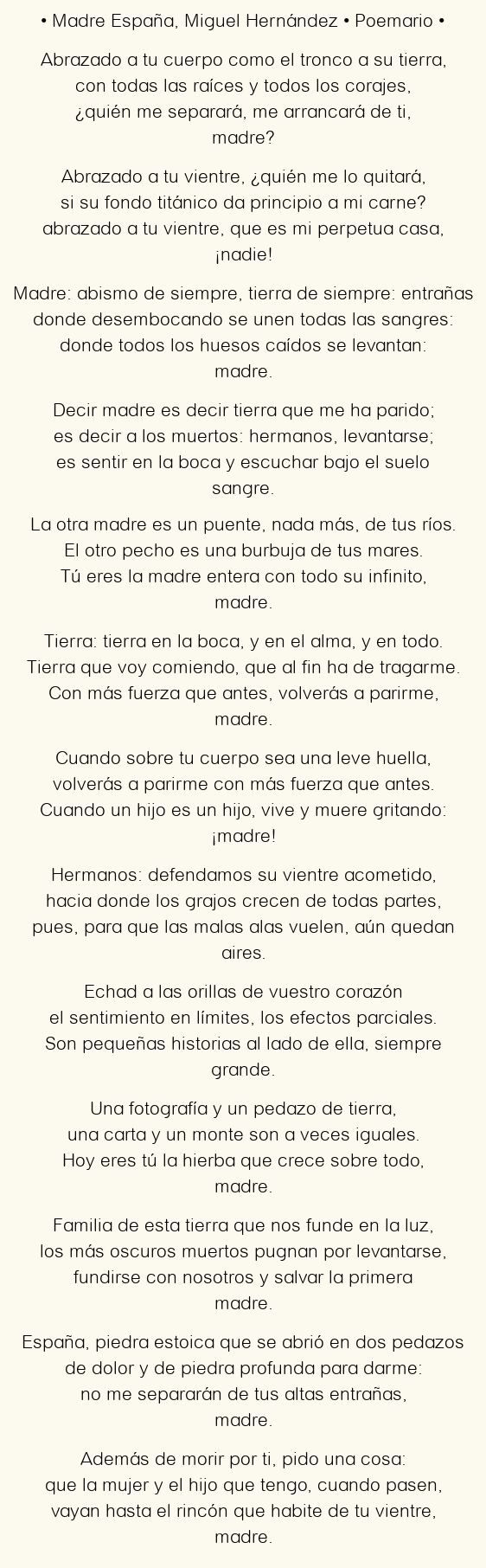 Imagen con el poema Madre España, por Miguel Hernández