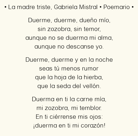 Imagen con el poema La madre triste, por Gabriela Mistral
