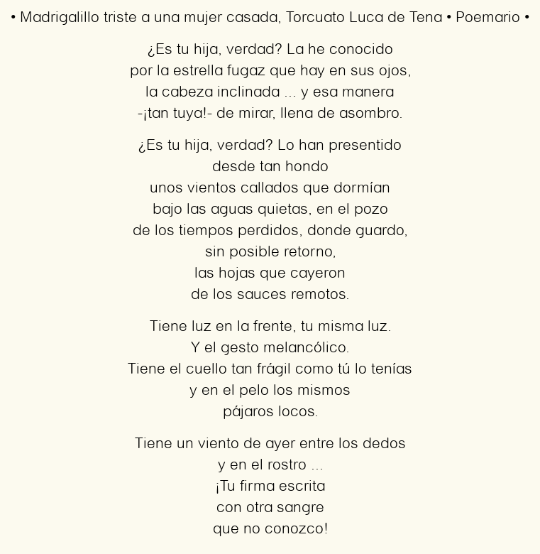 Imagen con el poema Madrigalillo triste a una mujer casada, por Torcuato Luca de Tena