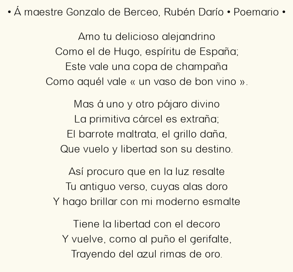 Imagen con el poema Á maestre Gonzalo de Berceo, por Rubén Darío