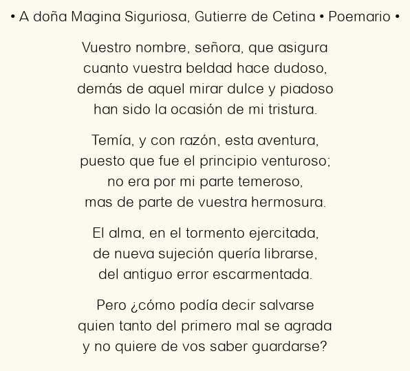 A doña Magina Siguriosa, por Gutierre de Cetina