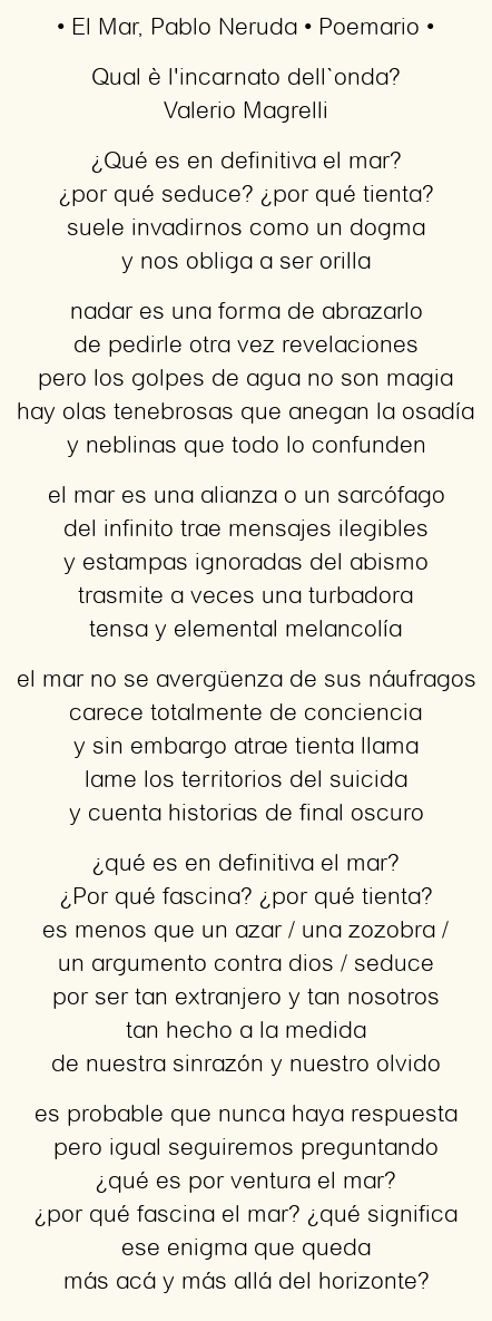 Imagen con el poema El Mar, por Pablo Neruda