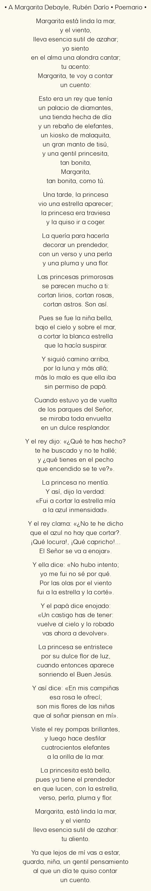 Imagen con el poema A Margarita Debayle, por Rubén Darío