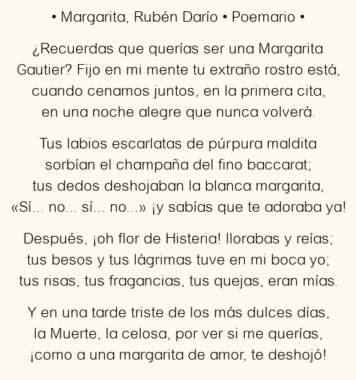 Imagen con el poema Margarita, por Rubén Darío