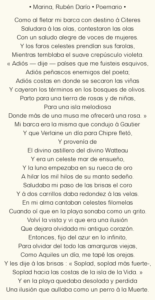 Imagen con el poema Marina, por Rubén Darío