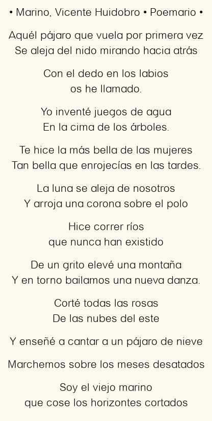 Imagen con el poema Marino, por Vicente Huidobro